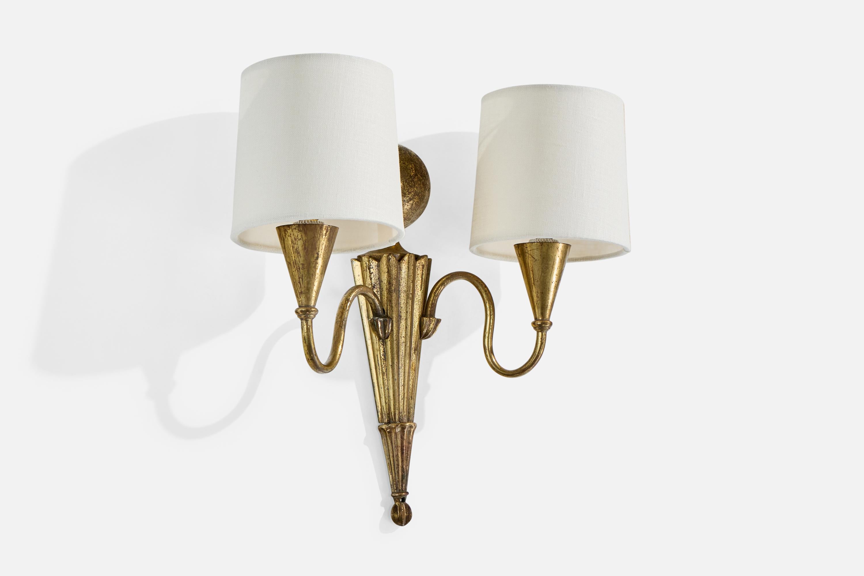 Austrian Designer, Wall Light, Brass, Fabric, Austria, 1920s In Good Condition For Sale In High Point, NC