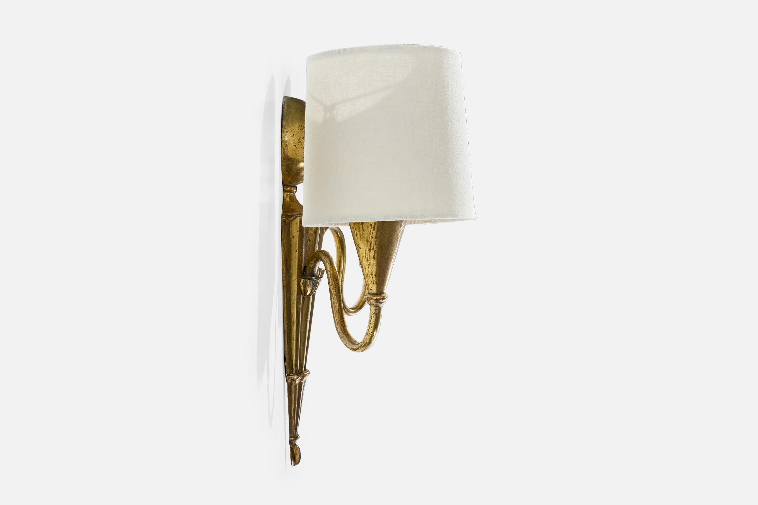 Early 20th Century Austrian Designer, Wall Light, Brass, Fabric, Austria, 1920s For Sale