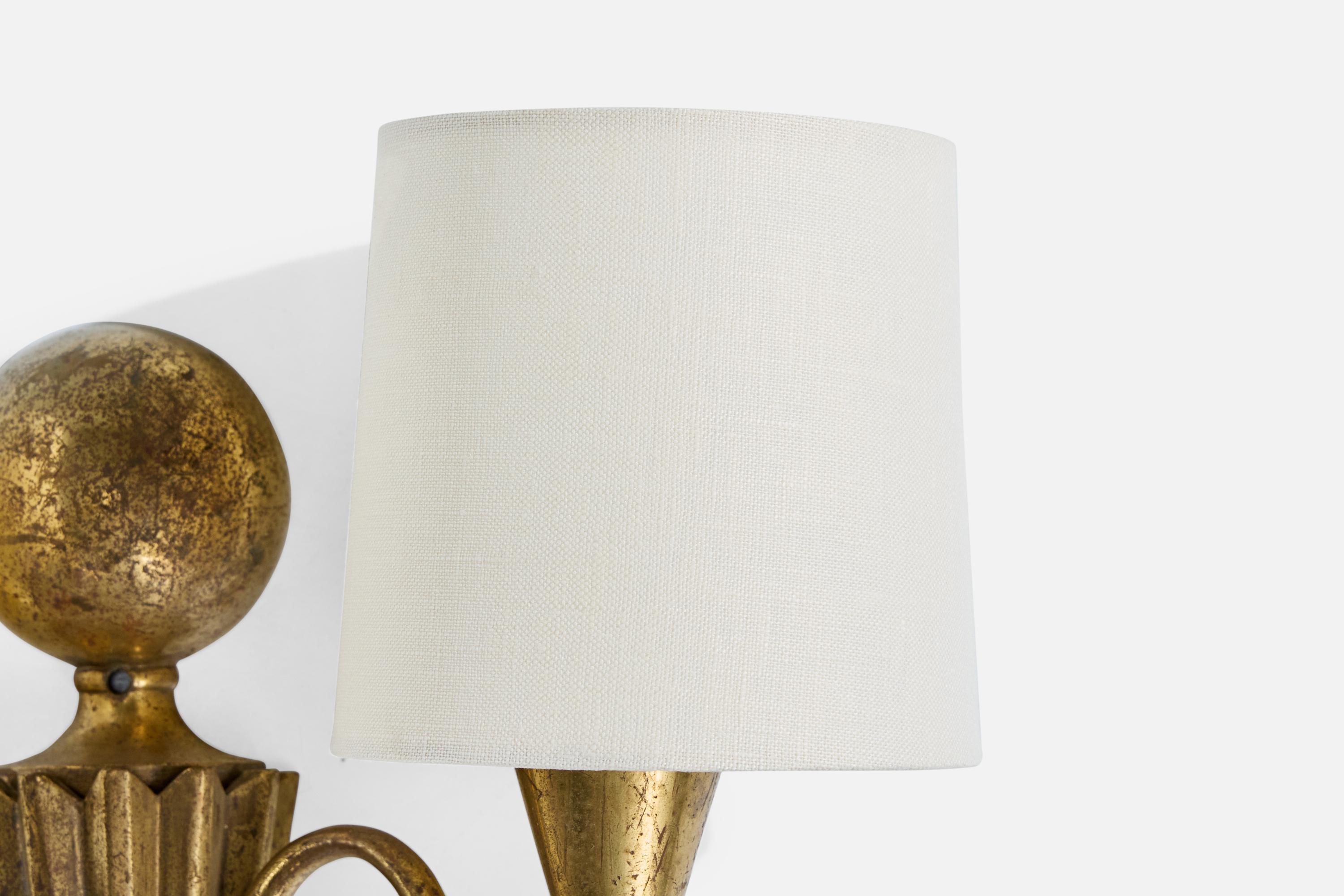 Austrian Designer, Wall Light, Brass, Fabric, Austria, 1920s For Sale 1