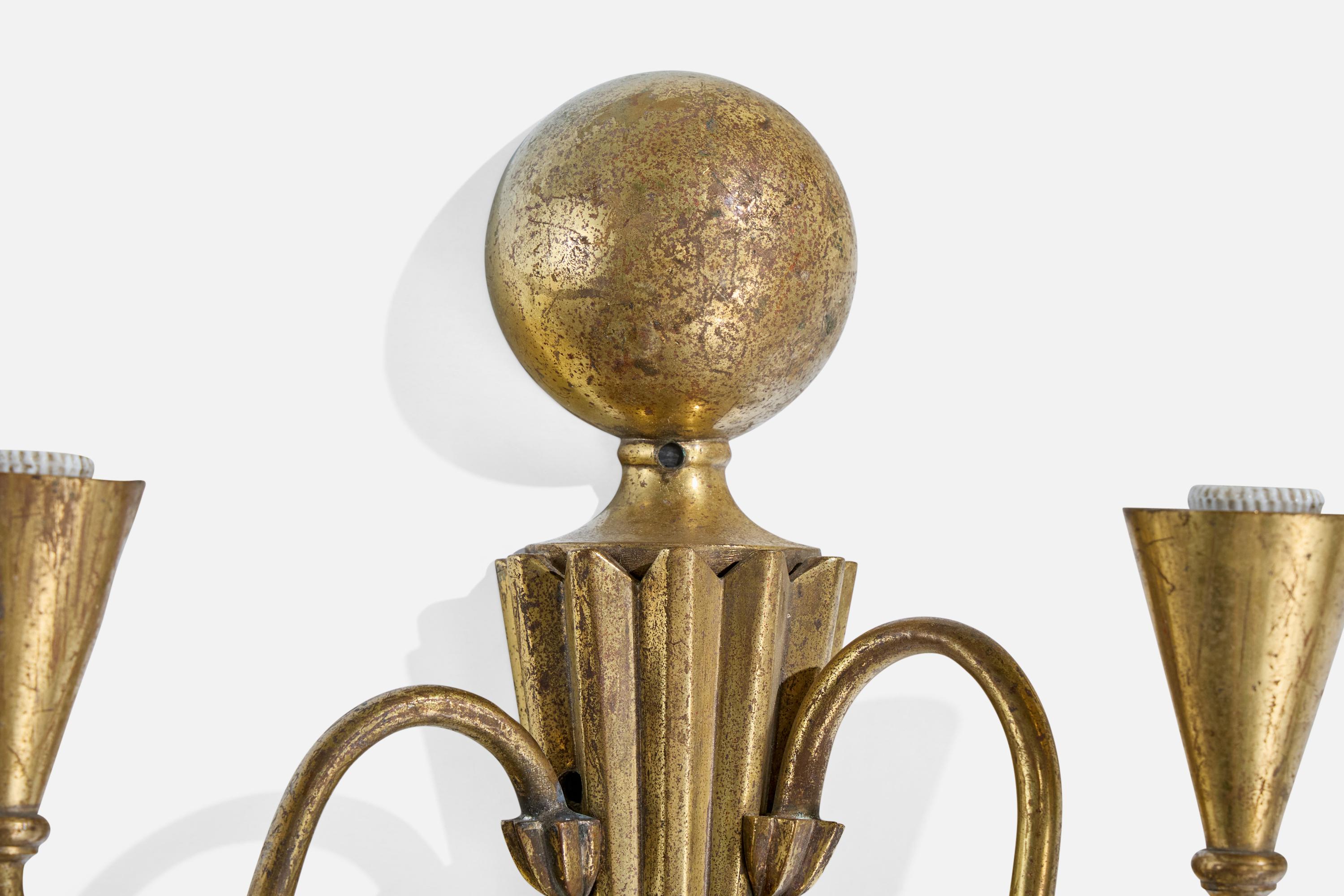 Austrian Designer, Wall Light, Brass, Fabric, Austria, 1920s For Sale 4