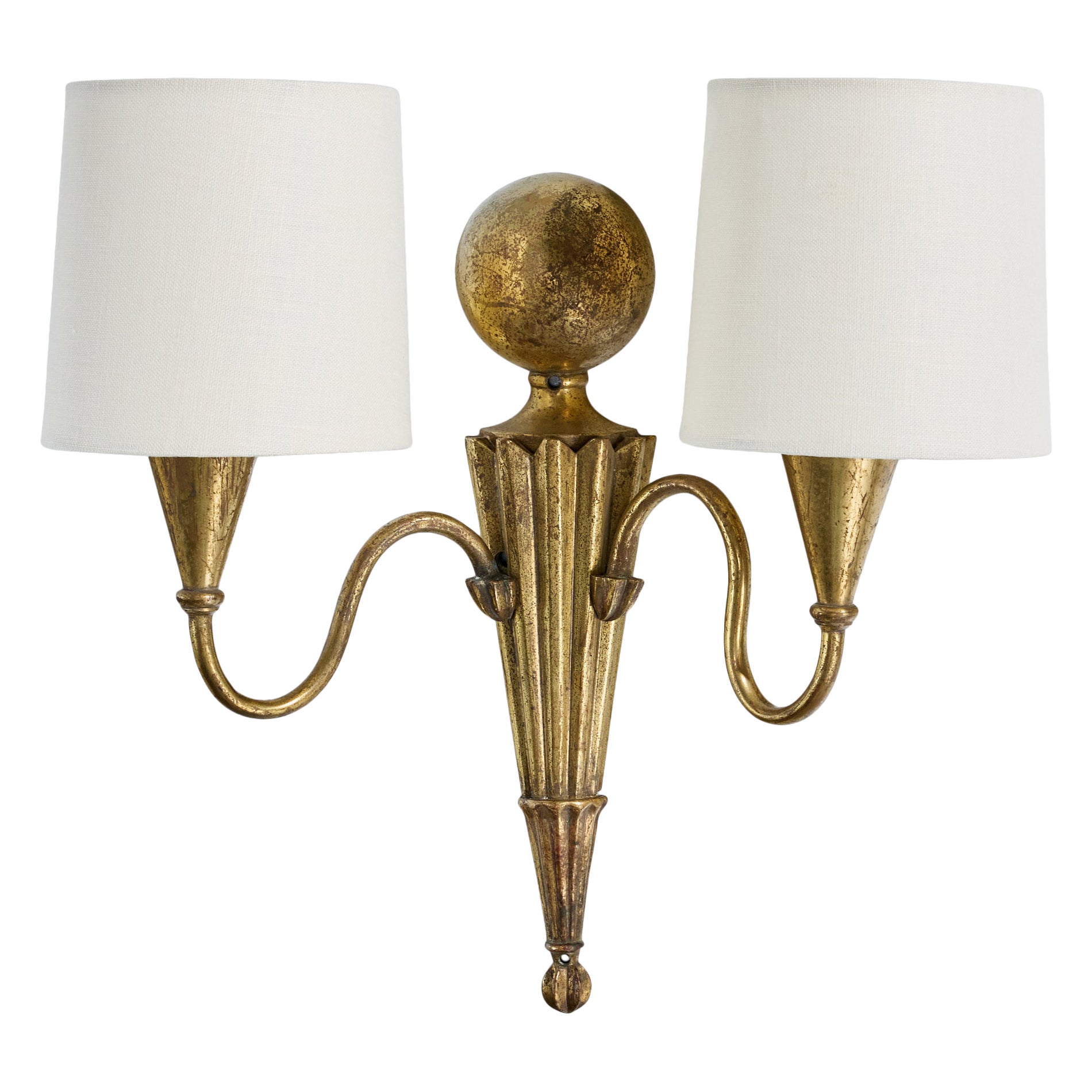 Austrian Designer, Wall Light, Brass, Fabric, Austria, 1920s For Sale