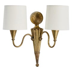Austrian Designer, Wall Light, Brass, Fabric, Austria, 1920s
