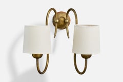 Austrian Designer, Wall Light, Brass, Fabric, Austria, 1920s