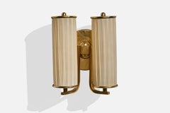 Austrian Designer, Wall Light, Brass, Fabric, Austria, 1950s