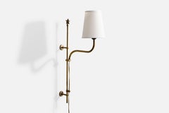 Österreichische Designerin, Wandleuchte, Messing, Stoff, Österreich, 1950er Jahre