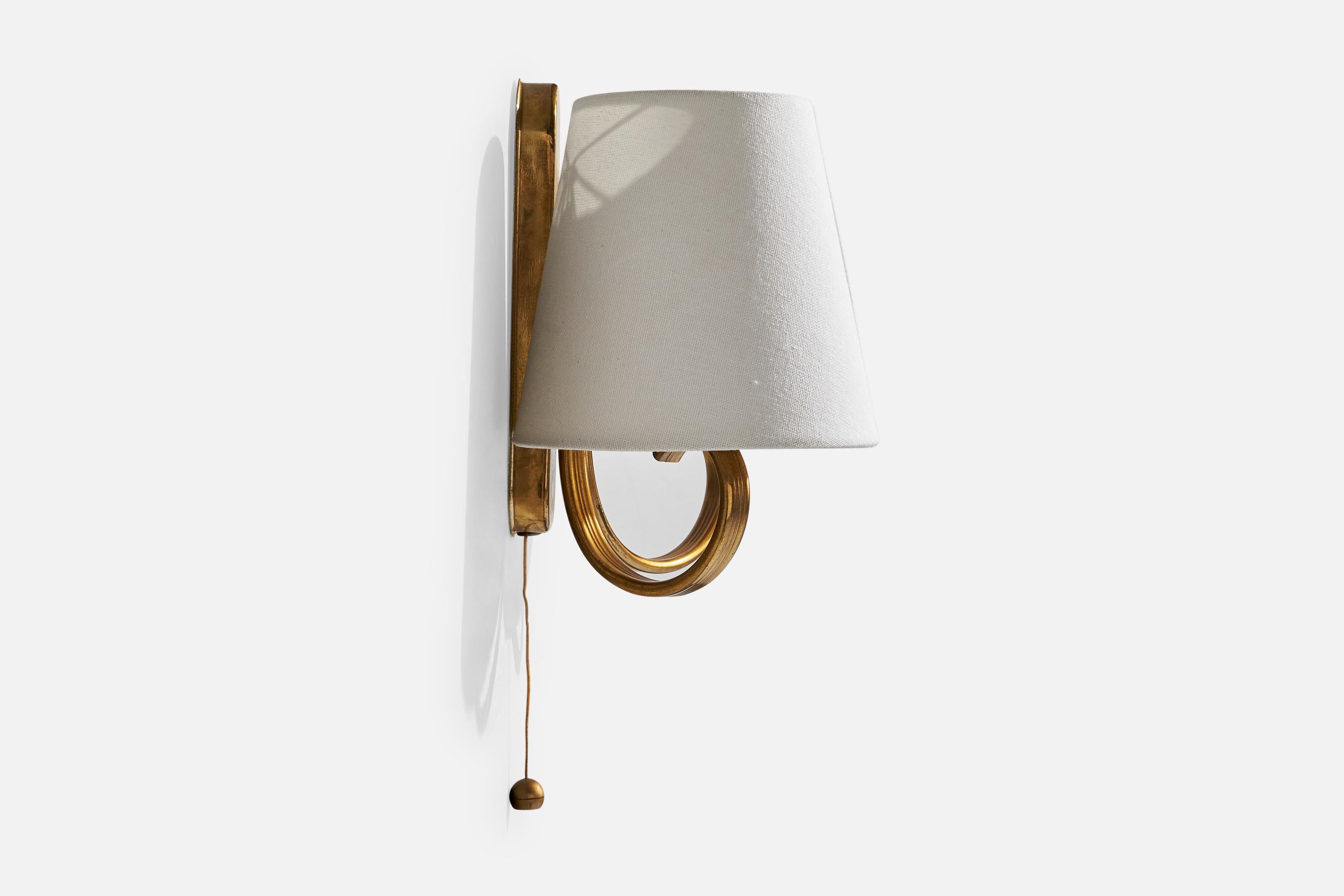 Mid-20th Century Austrian Designer, Wall Light, Brass, Fabric, Austria, 1950s For Sale
