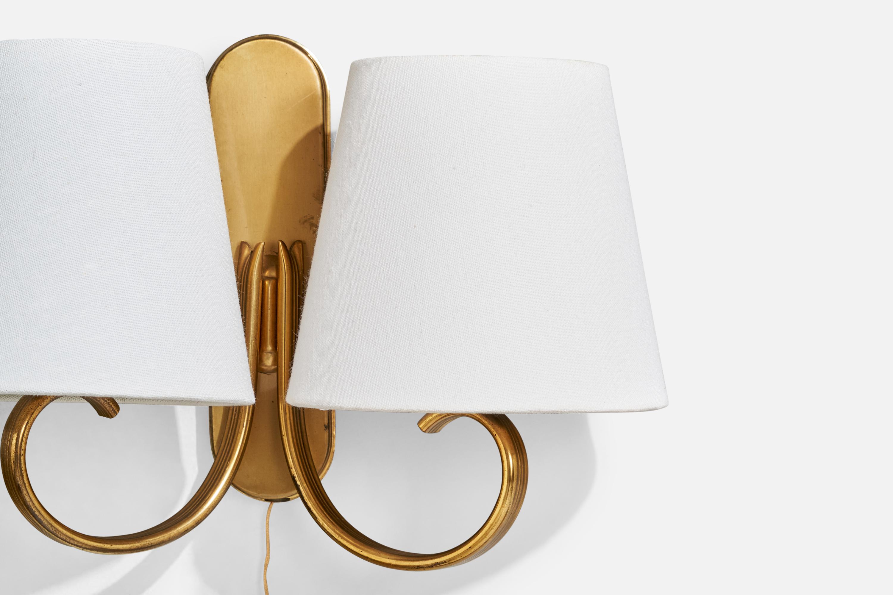 Austrian Designer, Wall Light, Brass, Fabric, Austria, 1950s For Sale 1