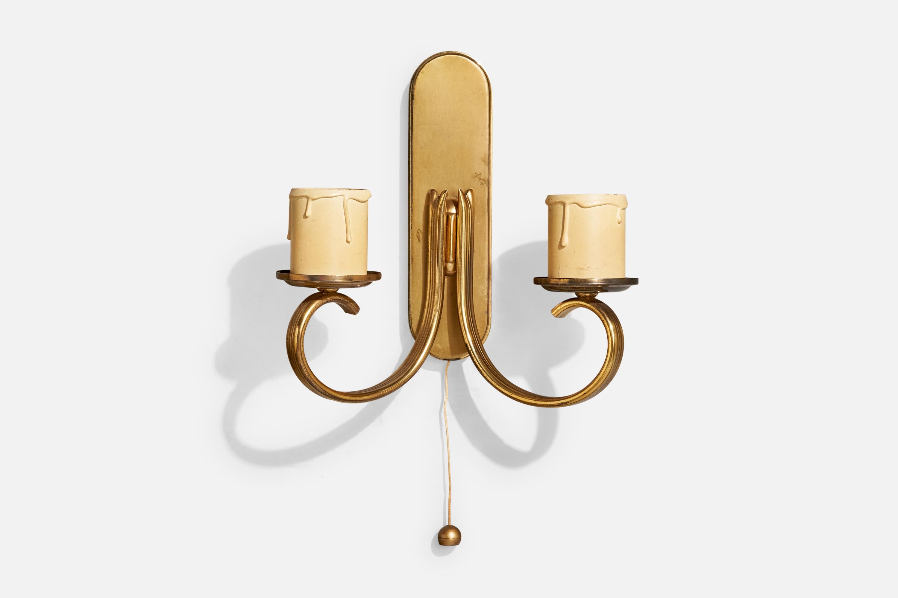 Austrian Designer, Wall Light, Brass, Fabric, Austria, 1950s For Sale 4