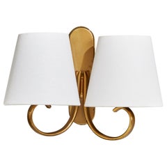 Austrian Designer, Wall Light, Brass, Fabric, Austria, 1950s