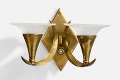 Austrian Designer, Wall Light, Brass, Glass, Austria, 1920s