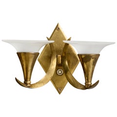 Austrian Designer, Wall Light, Brass, Glass, Austria, 1920s