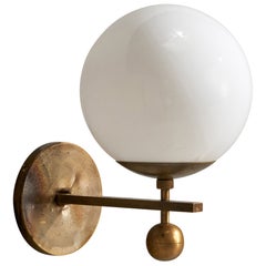 Austrian Designer, Wall Light, Brass, Glass, Austria, 1930s