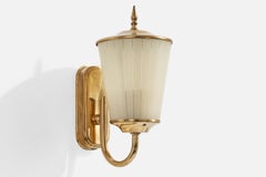 Austrian Designer, Wall Light, Brass, Glass, Austria, 1950s