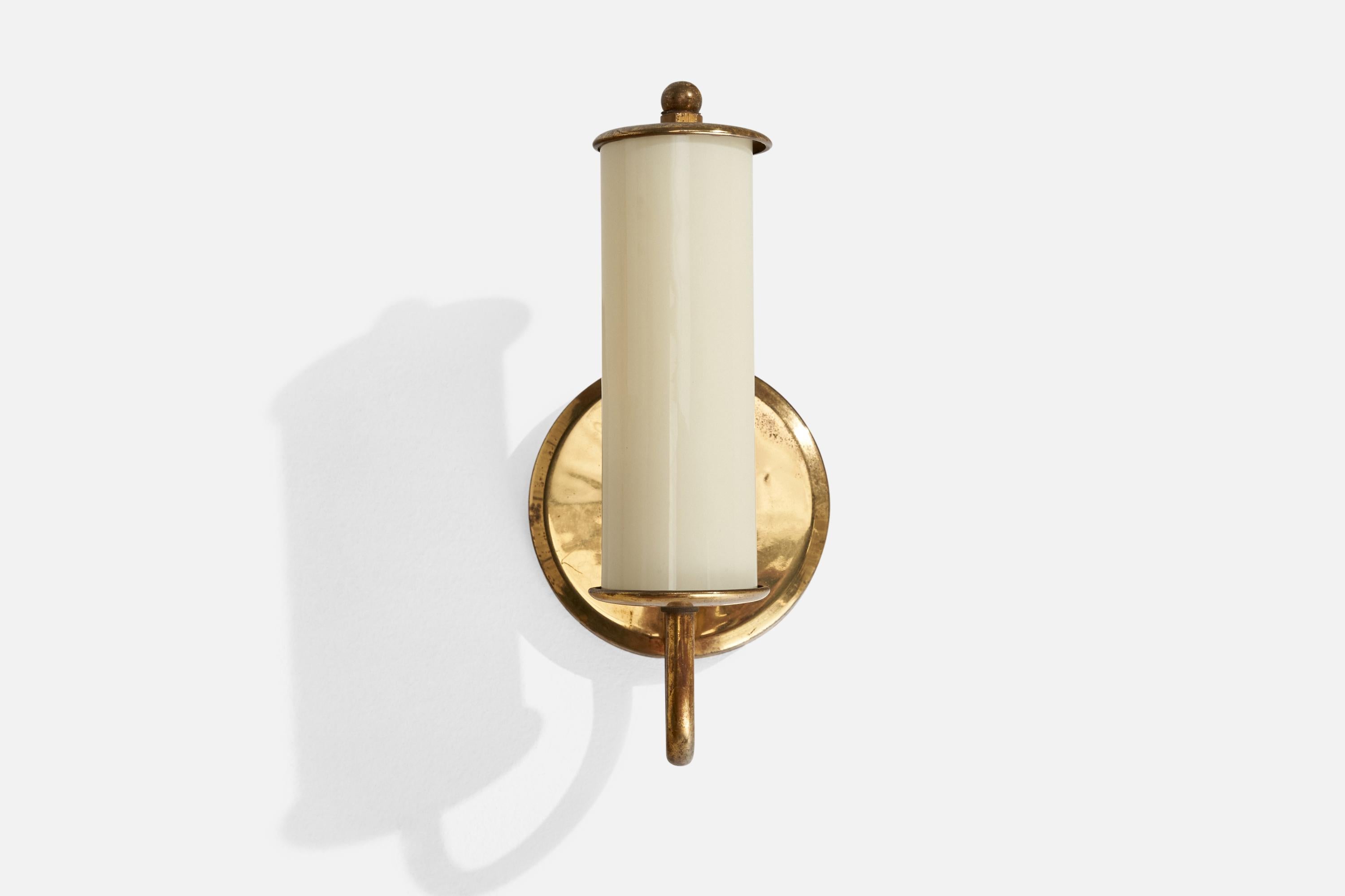 Mid-Century Modern Austrian Designer, Wall Light, Brass, Glass, Austria, 1950s For Sale