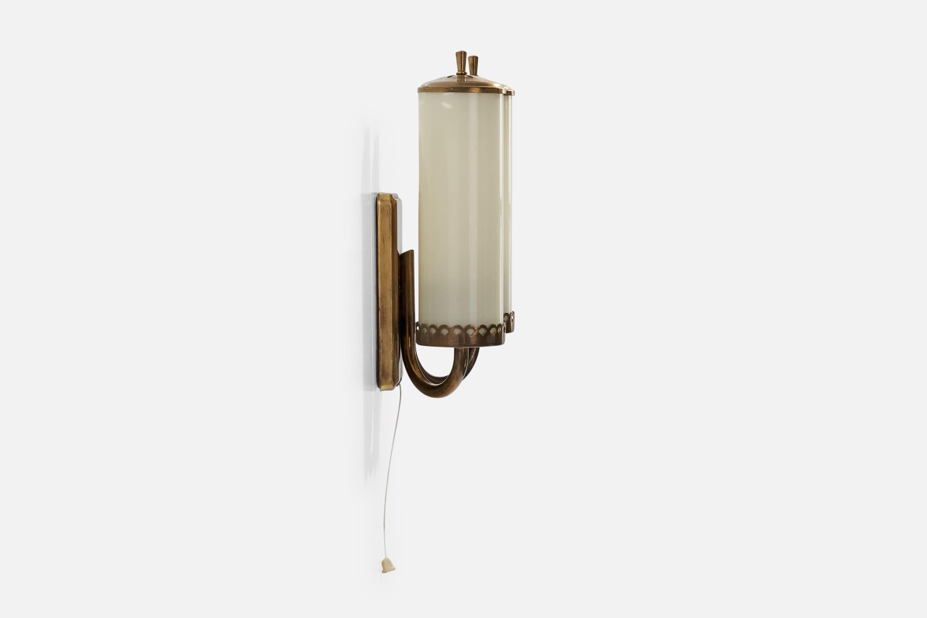 Mid-20th Century Austrian Designer, Wall Light, Brass, Glass, Austria, 1950s