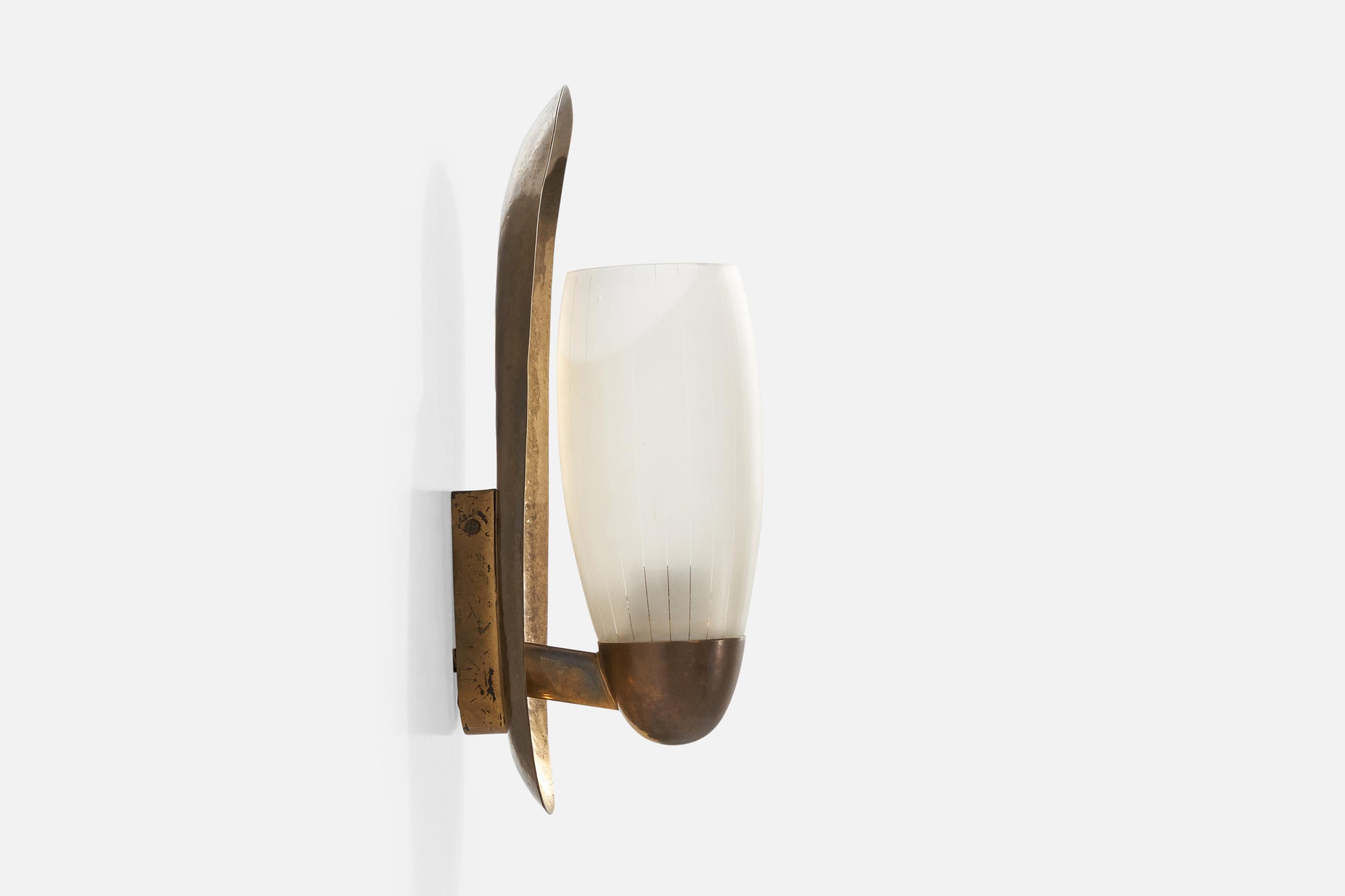 Mid-20th Century Austrian Designer, Wall Light, Brass, Glass, Austria, 1950s For Sale