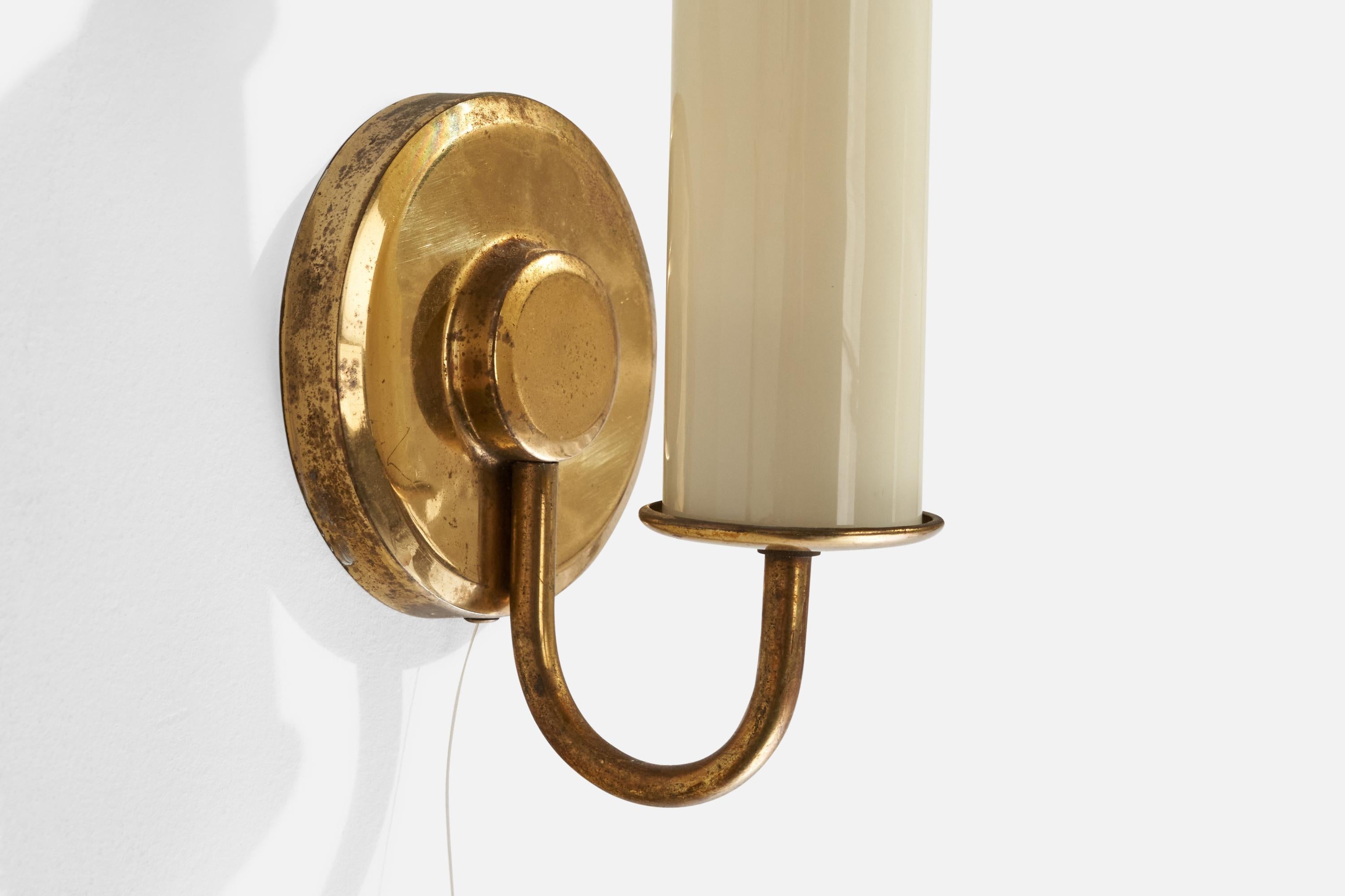 20th Century Austrian Designer, Wall Light, Brass, Glass, Austria, 1950s For Sale