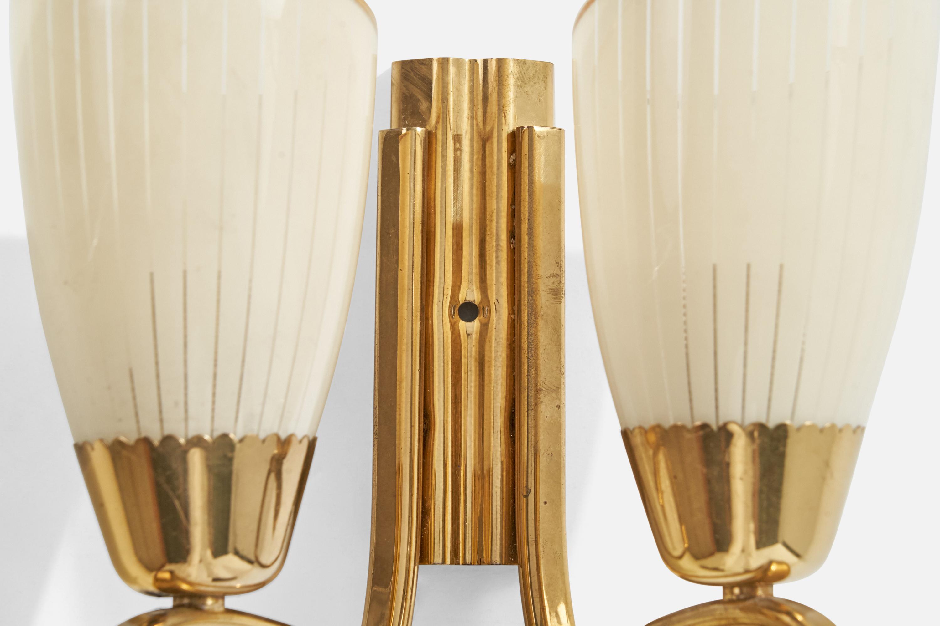 Mid-20th Century Austrian Designer, Wall Light, Brass, Glass, Austria, 1950s For Sale