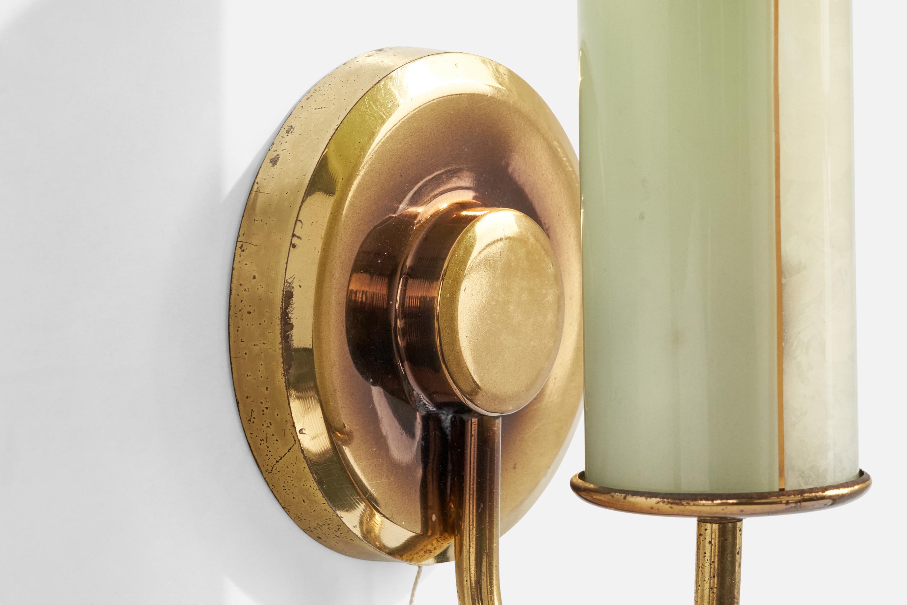 Austrian Designer, Wall Light, Brass, Glass, Austria, 1950s 1