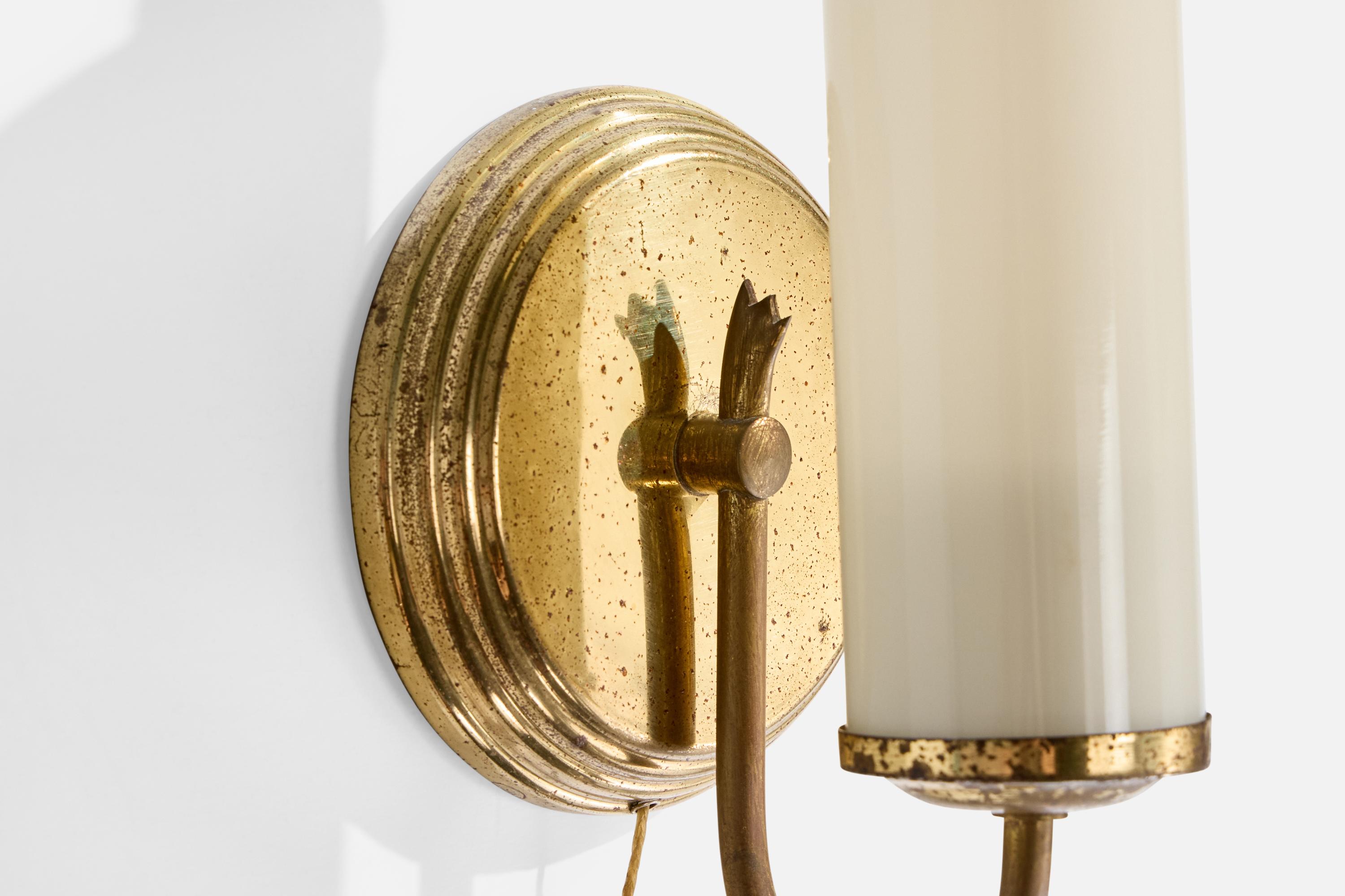 Mid-20th Century Austrian Designer, Wall Light, Brass, Glass, Austria, 1950s For Sale