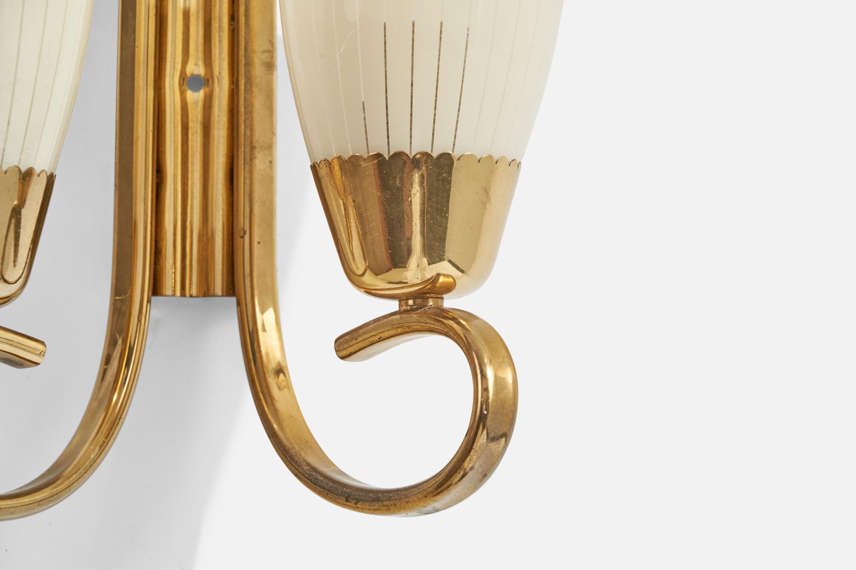 Austrian Designer, Wall Light, Brass, Glass, Austria, 1950s For Sale 1
