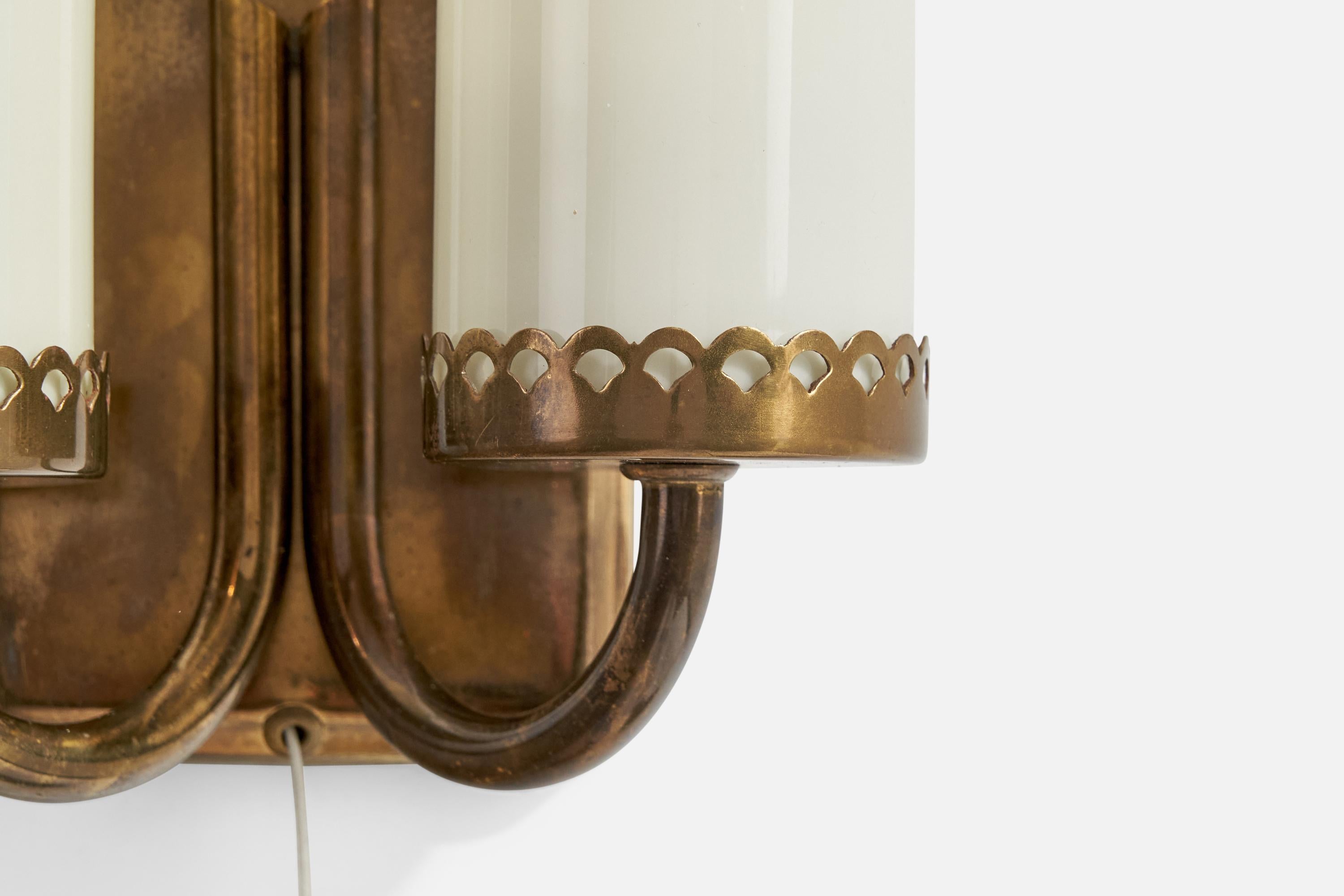 Austrian Designer, Wall Light, Brass, Glass, Austria, 1950s 2