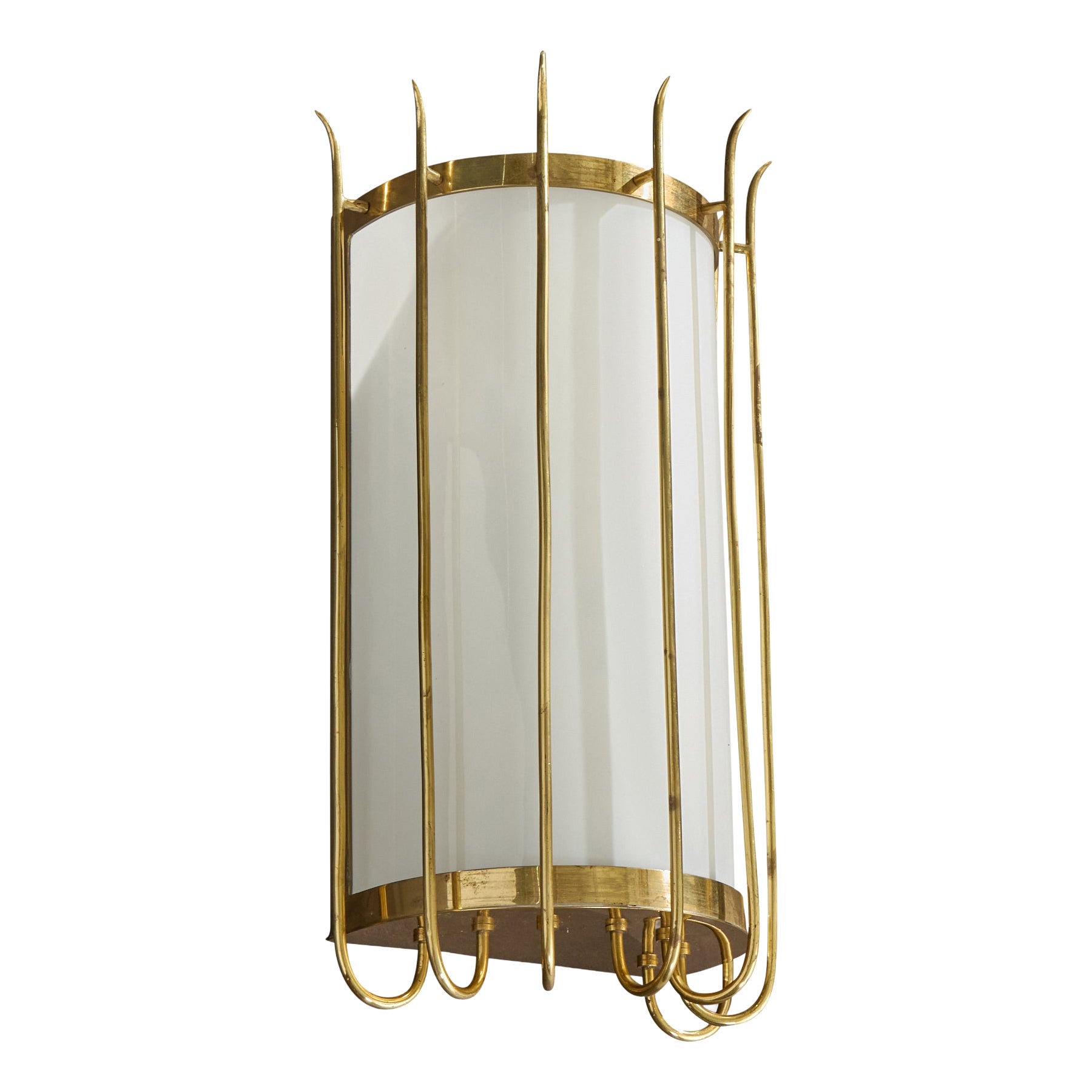 Austrian Designer, Wall Light, Brass, Glass, Austria, 1950s