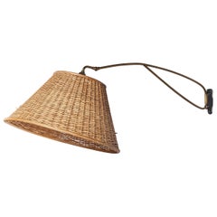 Austrian Designer, Wall Light, Brass, Metal, Rattan, Austria, 1950s Austrian Designer, Wall Light, Brass, Metal, Rattan, Austria, 1950s