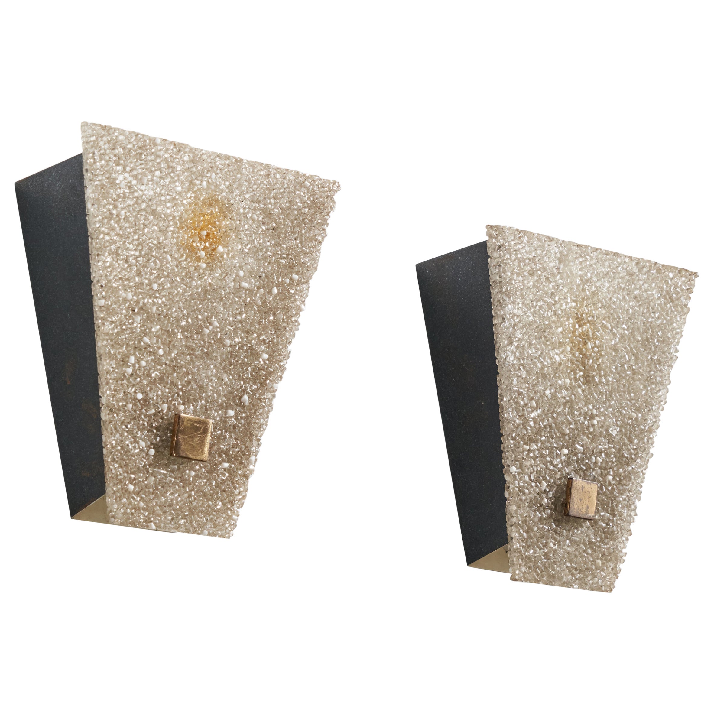 Austrian Designer, Wall Lights, Acrylic, Metal, Brass, Austria, 1950s