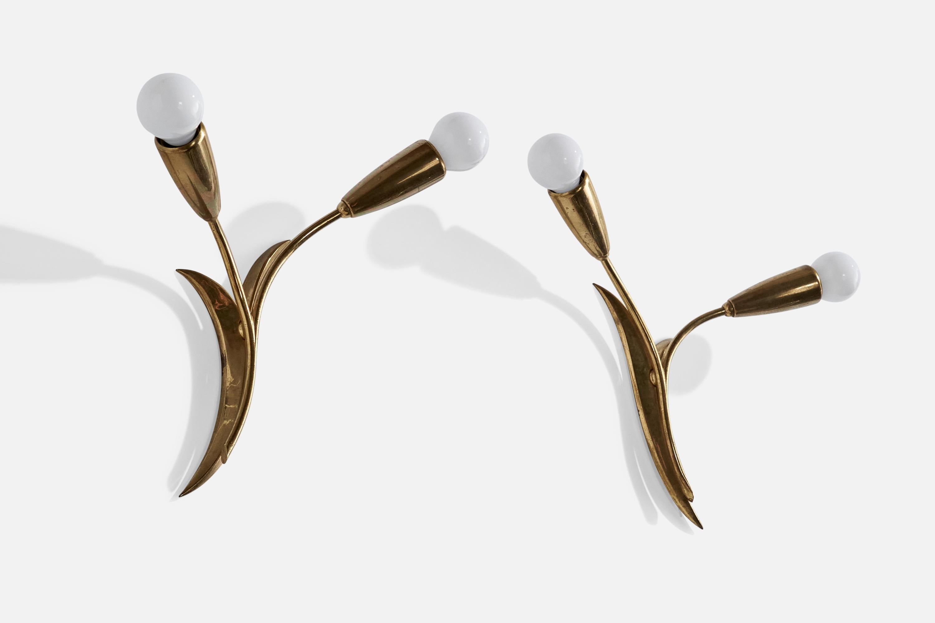 Mid-Century Modern Designer autrichien, lampes murales, laiton, Autriche, années 1950 en vente