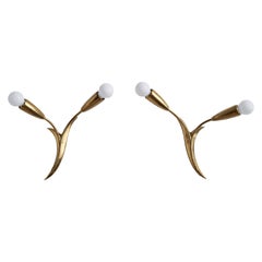 Austrian Designer, Wall Lights, Brass, Austria, 1950s