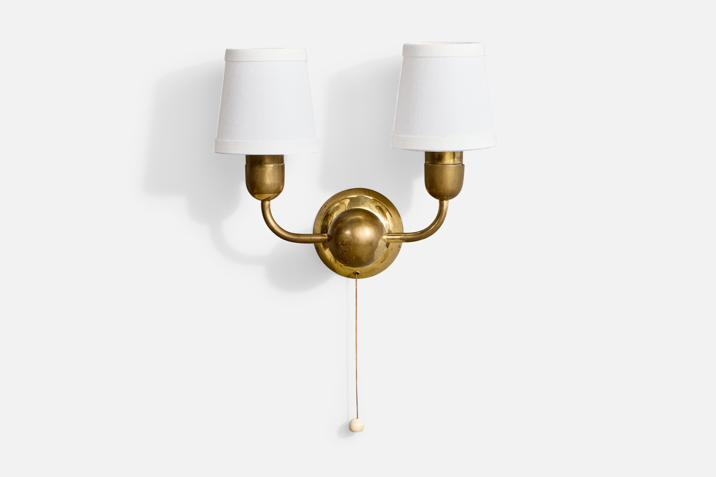 Austriaco Austrian Designer, Wall Lights, Brass, Fabric, Austria, 1950s in vendita