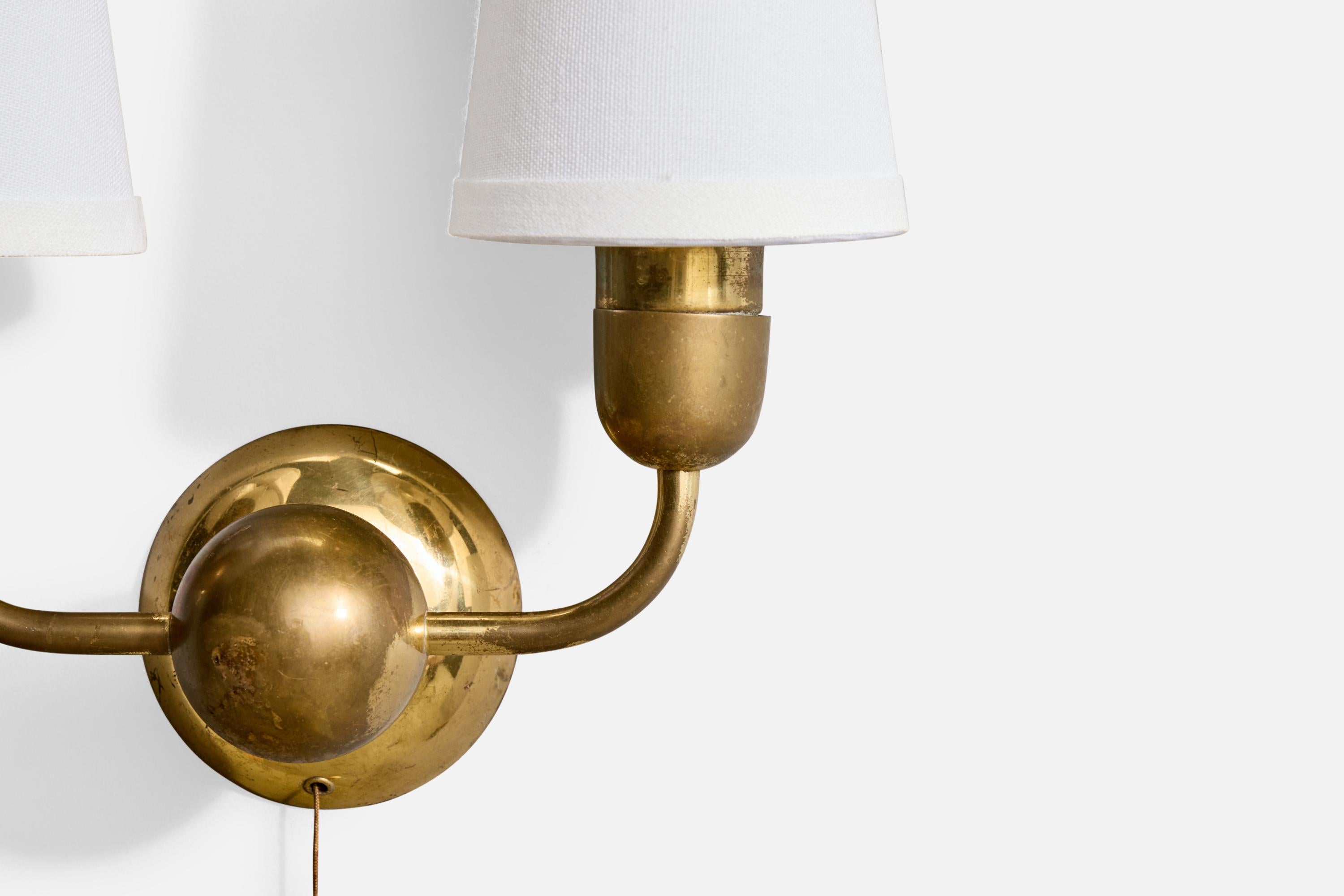 Metà XX secolo Austrian Designer, Wall Lights, Brass, Fabric, Austria, 1950s in vendita
