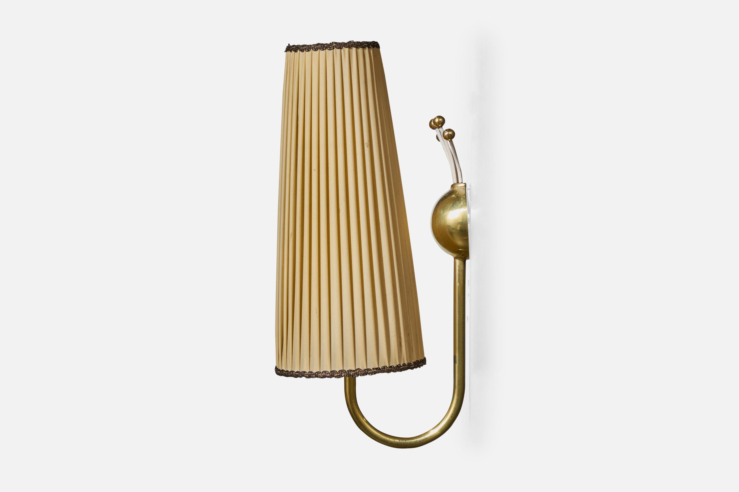 Österreichischer Designer, Wall Lights, Messing, Stoff, Österreich, 1950er Jahre im Angebot 1