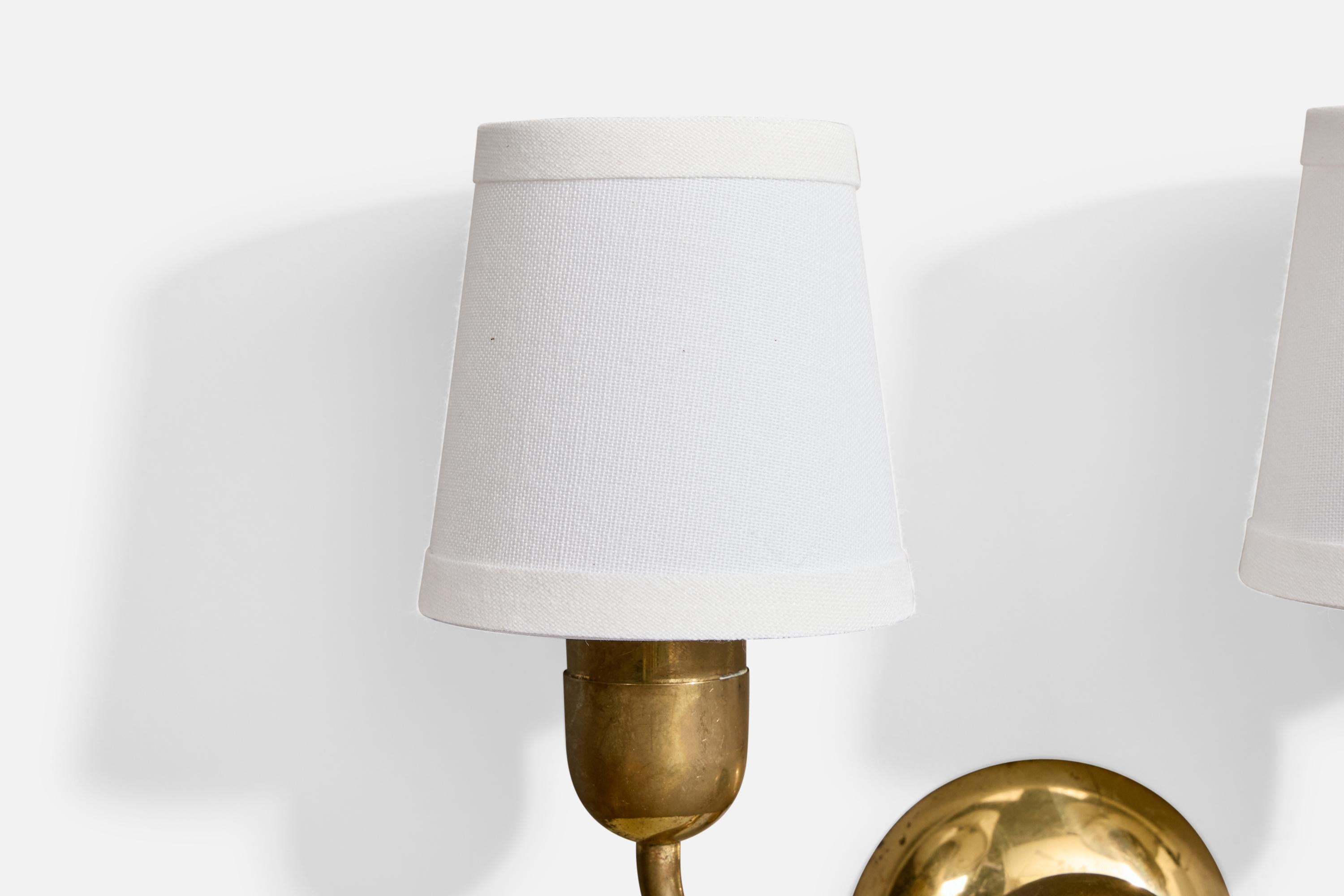 Austrian Designer, Wall Lights, Brass, Fabric, Austria, 1950s in vendita 2