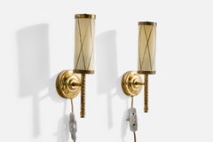 Austrian Designer, Wall Lights, Brass, Glass, Austria, 1950s