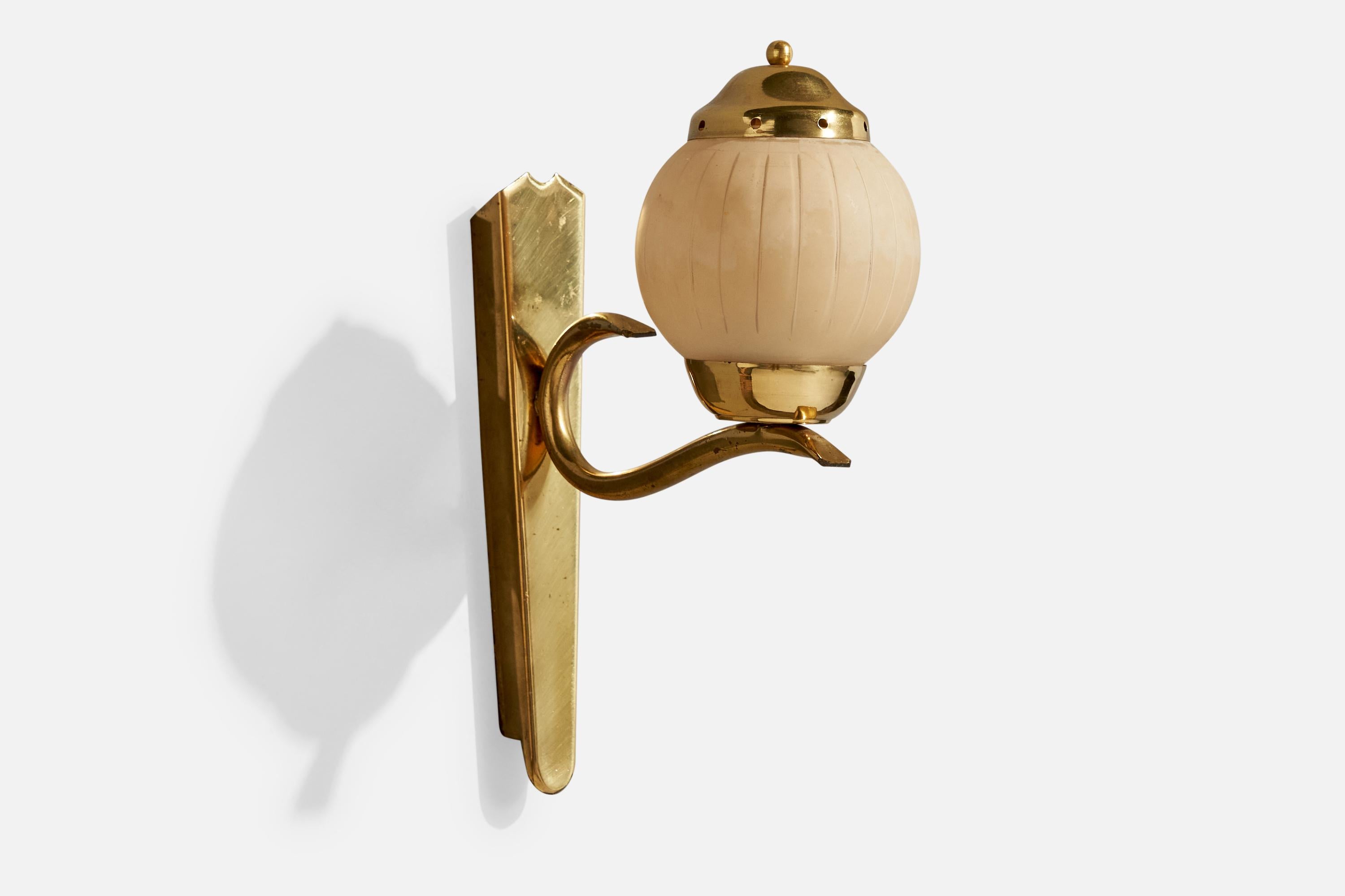 Mid-20th Century Austrian Designer, Wall Lights, Brass, Glass, Austria, 1950s For Sale