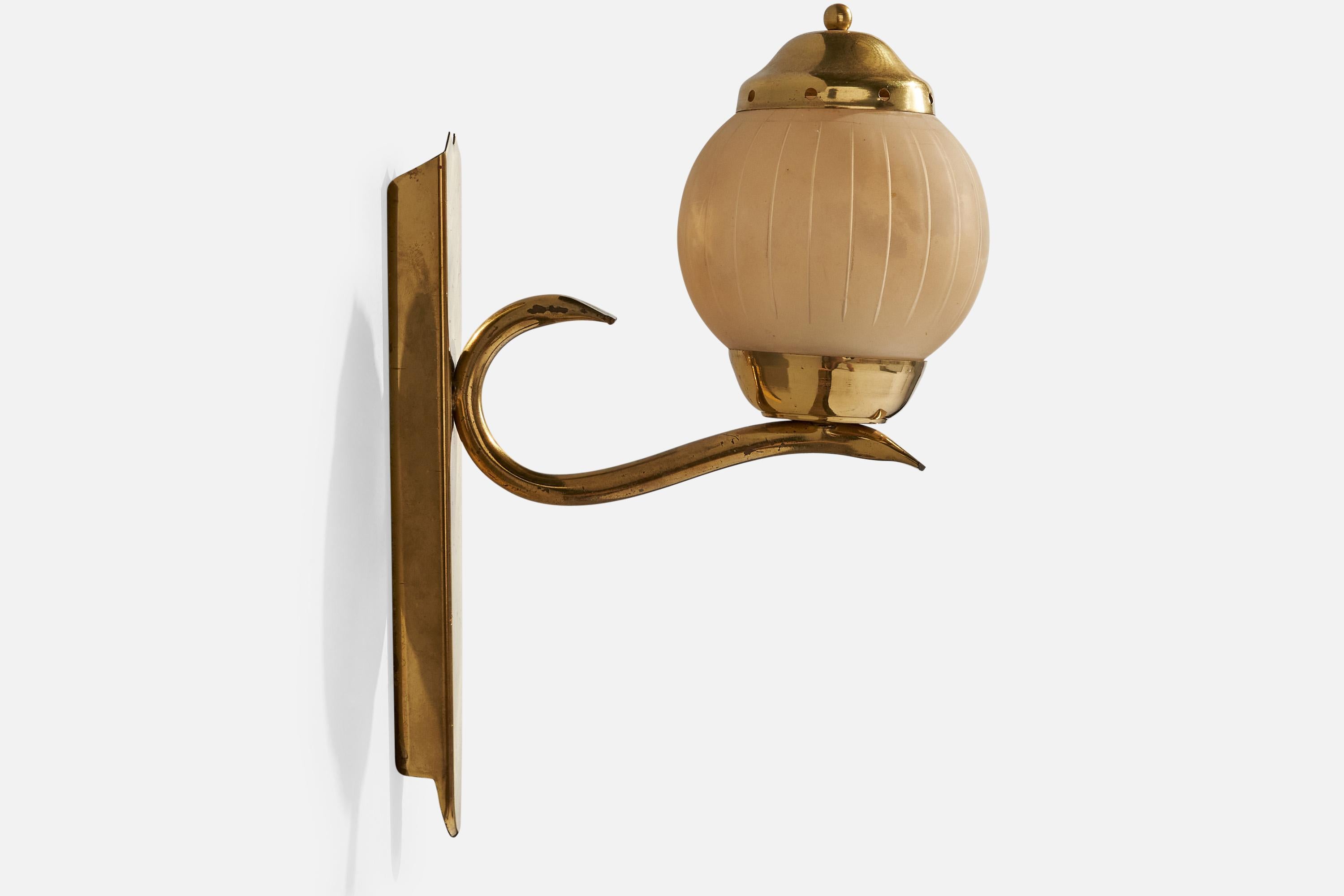 Austrian Designer, Wall Lights, Brass, Glass, Austria, 1950s For Sale 1