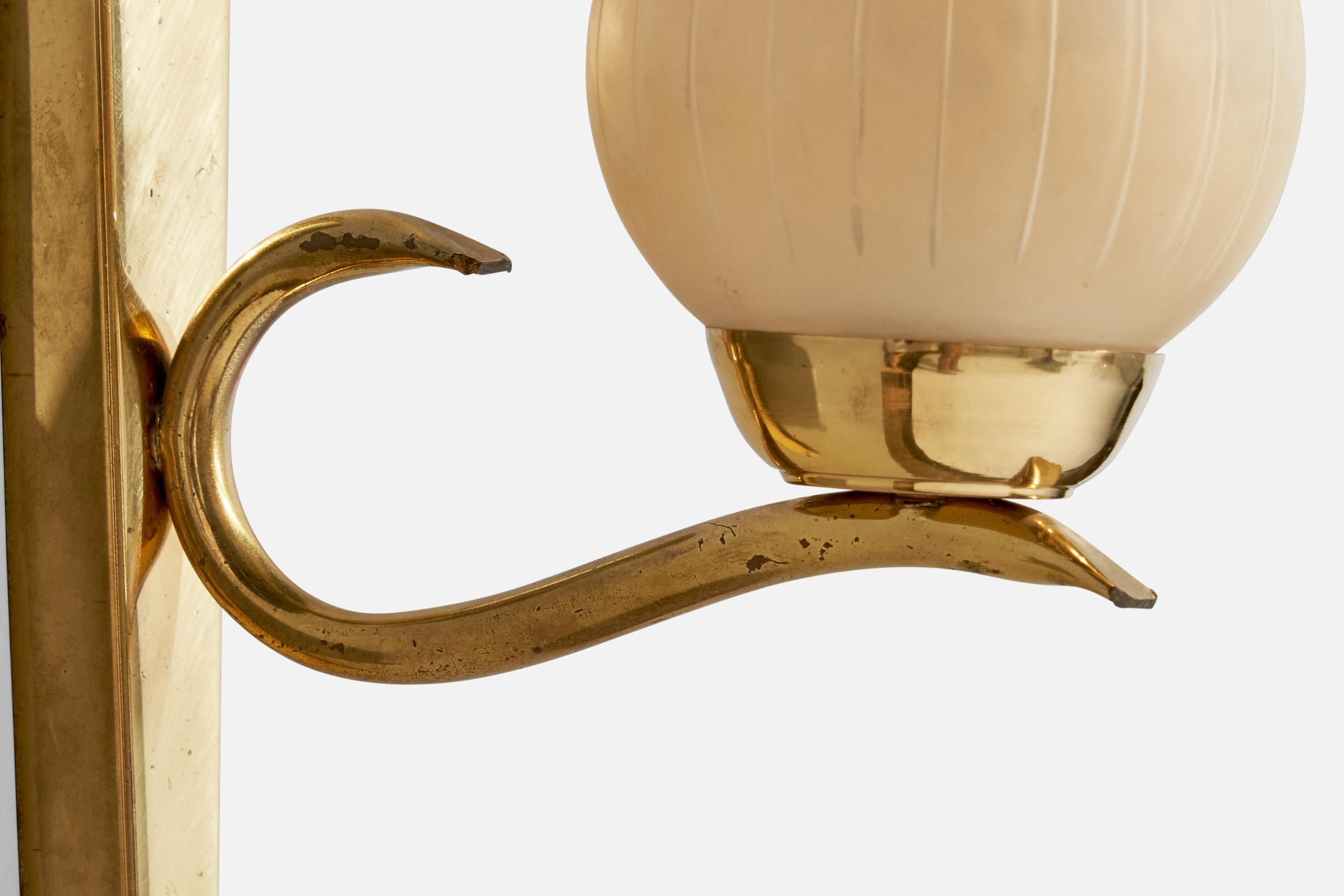 Austrian Designer, Wall Lights, Brass, Glass, Austria, 1950s For Sale 4