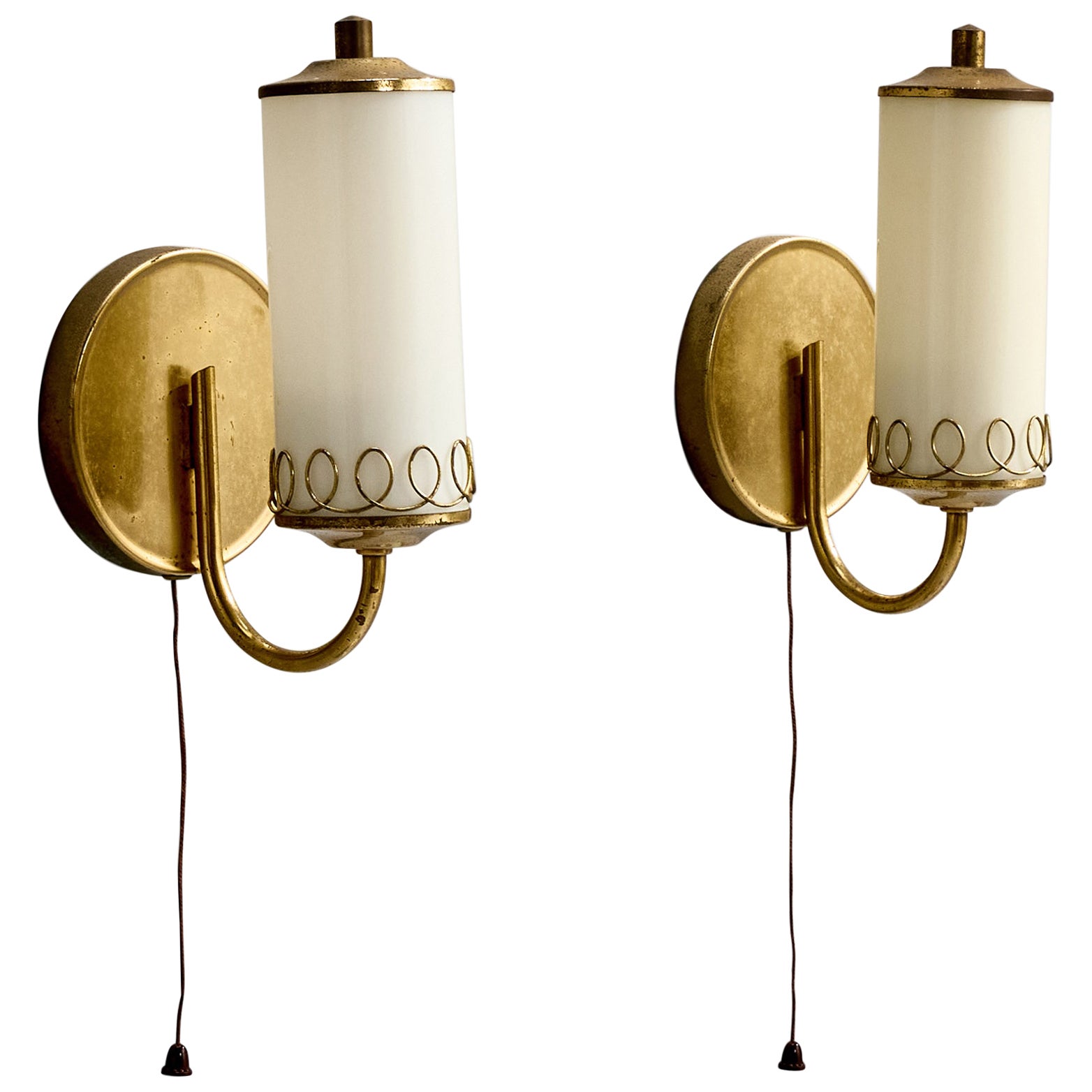 Designer austriaco, Luci da parete, Ottone, Vetro, Austria, anni '50