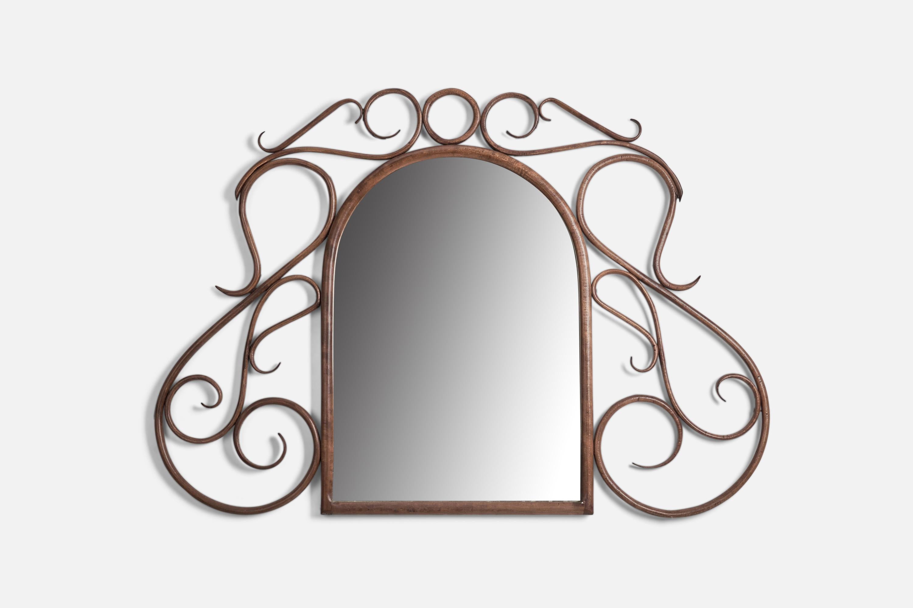 A bentwood wall mirror designed and produced by an Austrian Designer, Austria, 1900s.