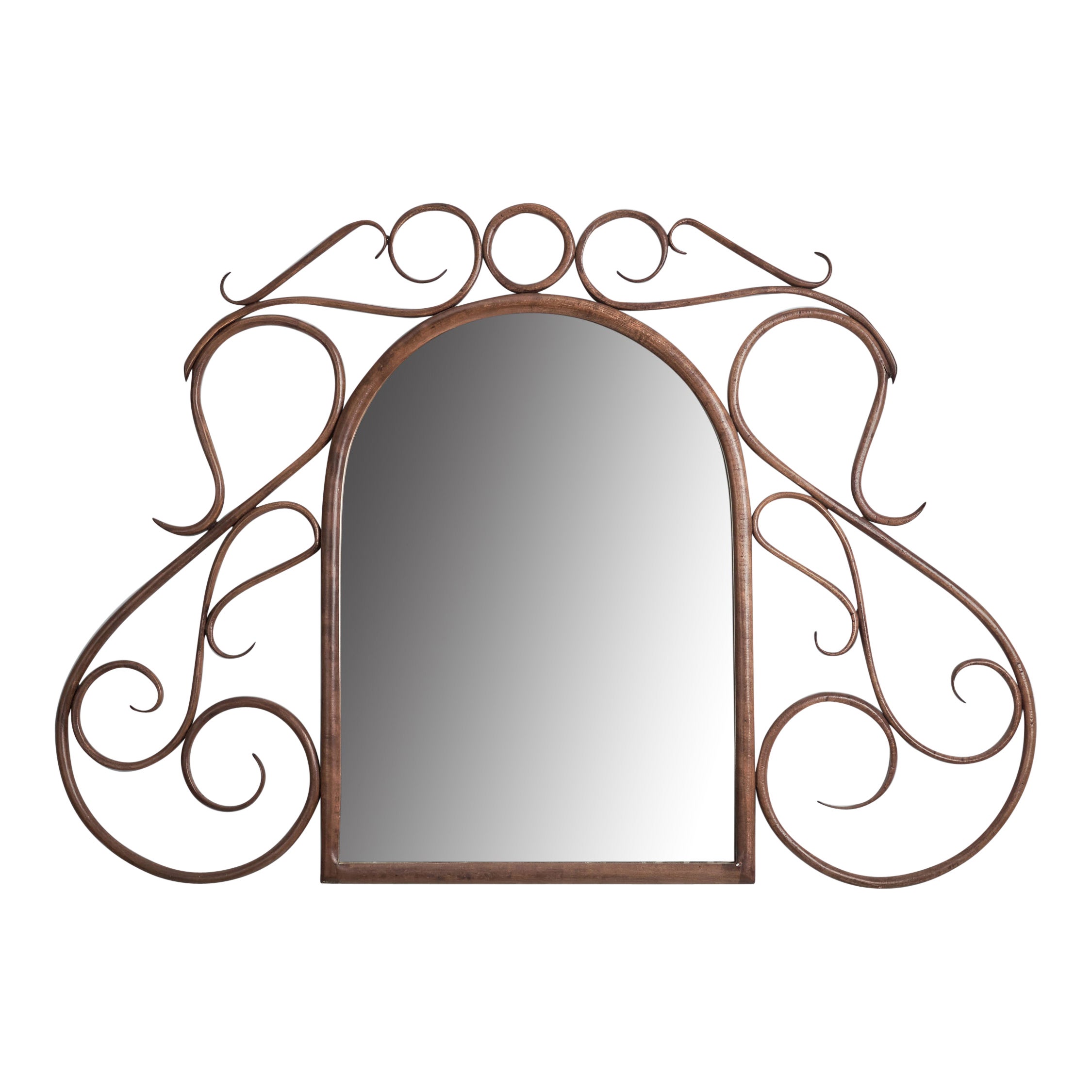 Designer austriaco, Specchio da parete, legno di bengala, Austria, circa 1900