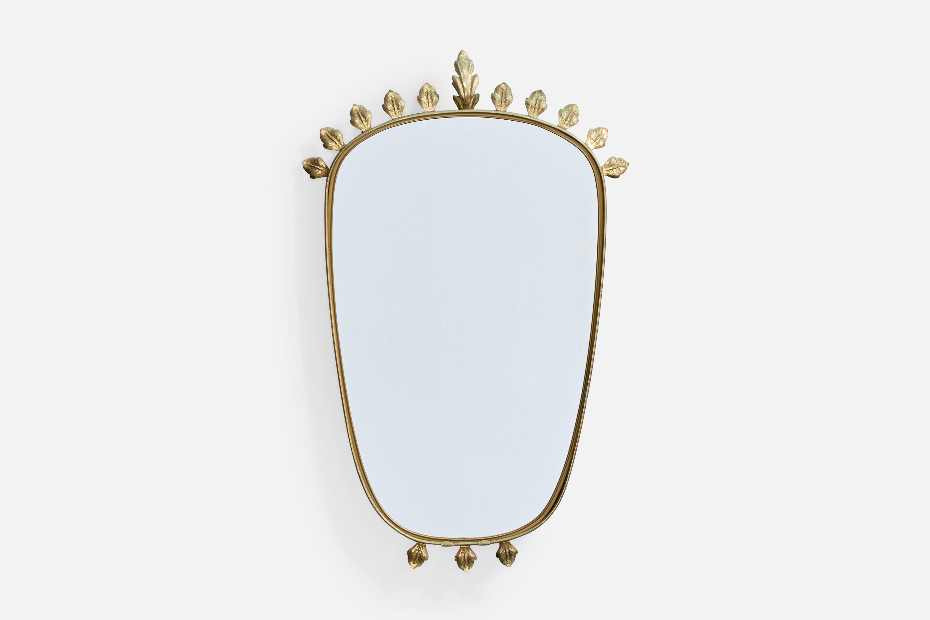 A brass wall mirror likely designed and produced in Austria, c. 1950s.

Overall Dimensions (inches): 26.625