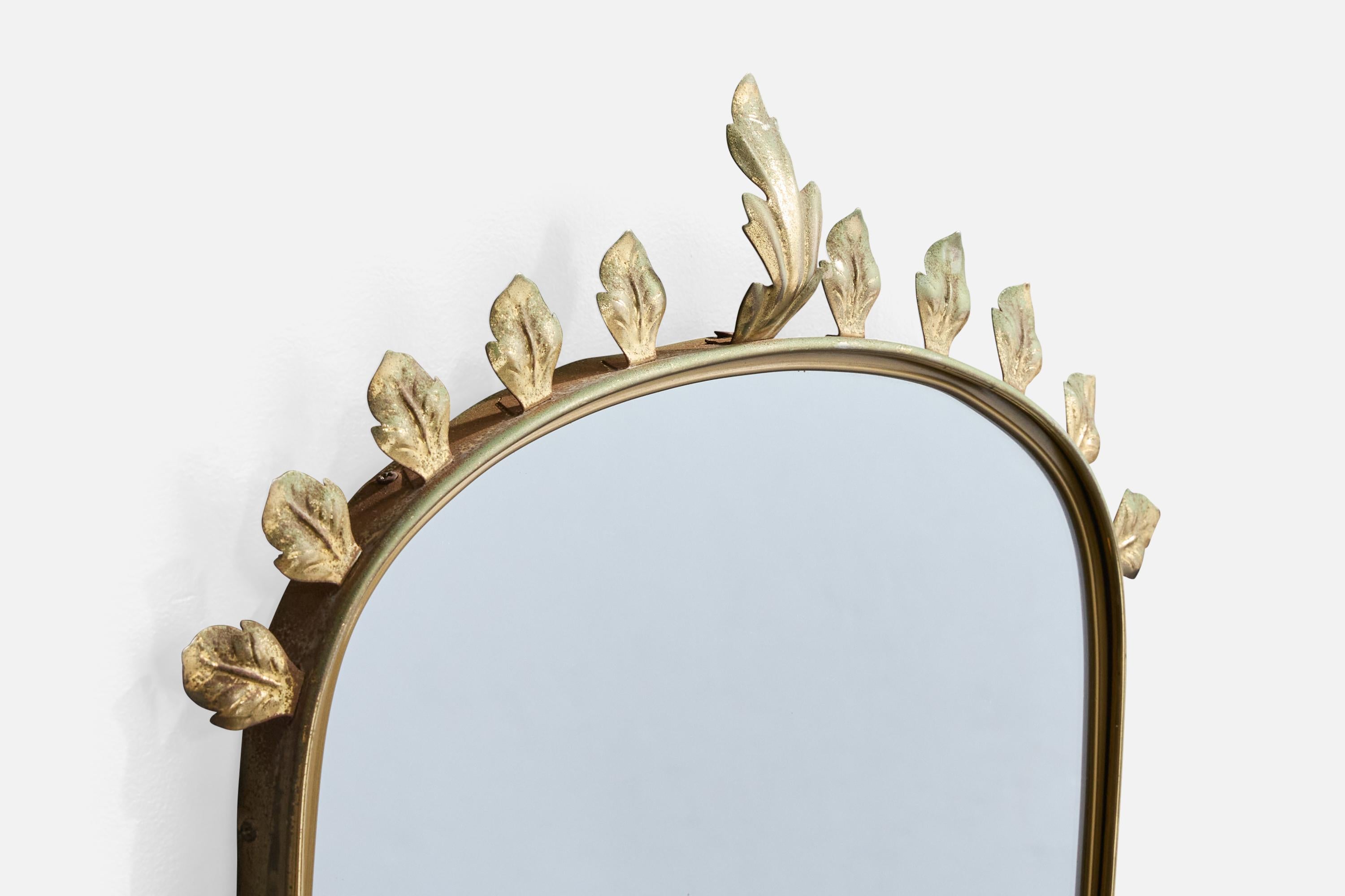 Mid-Century Modern Austrian Designer, Wall Mirror, Brass, Austria, 1950s For Sale