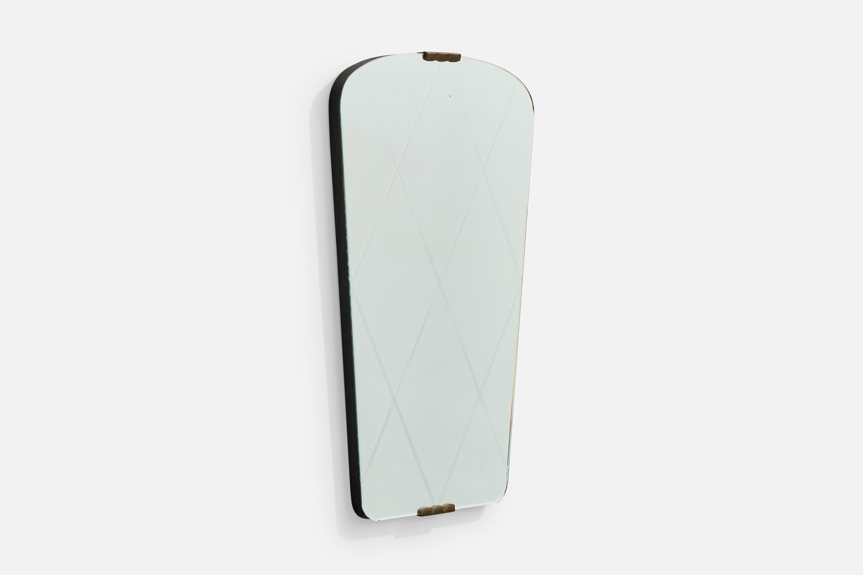 Mid-Century Modern Designer autrichien, miroir mural, laiton, Wood, Autriche, années 1950 en vente