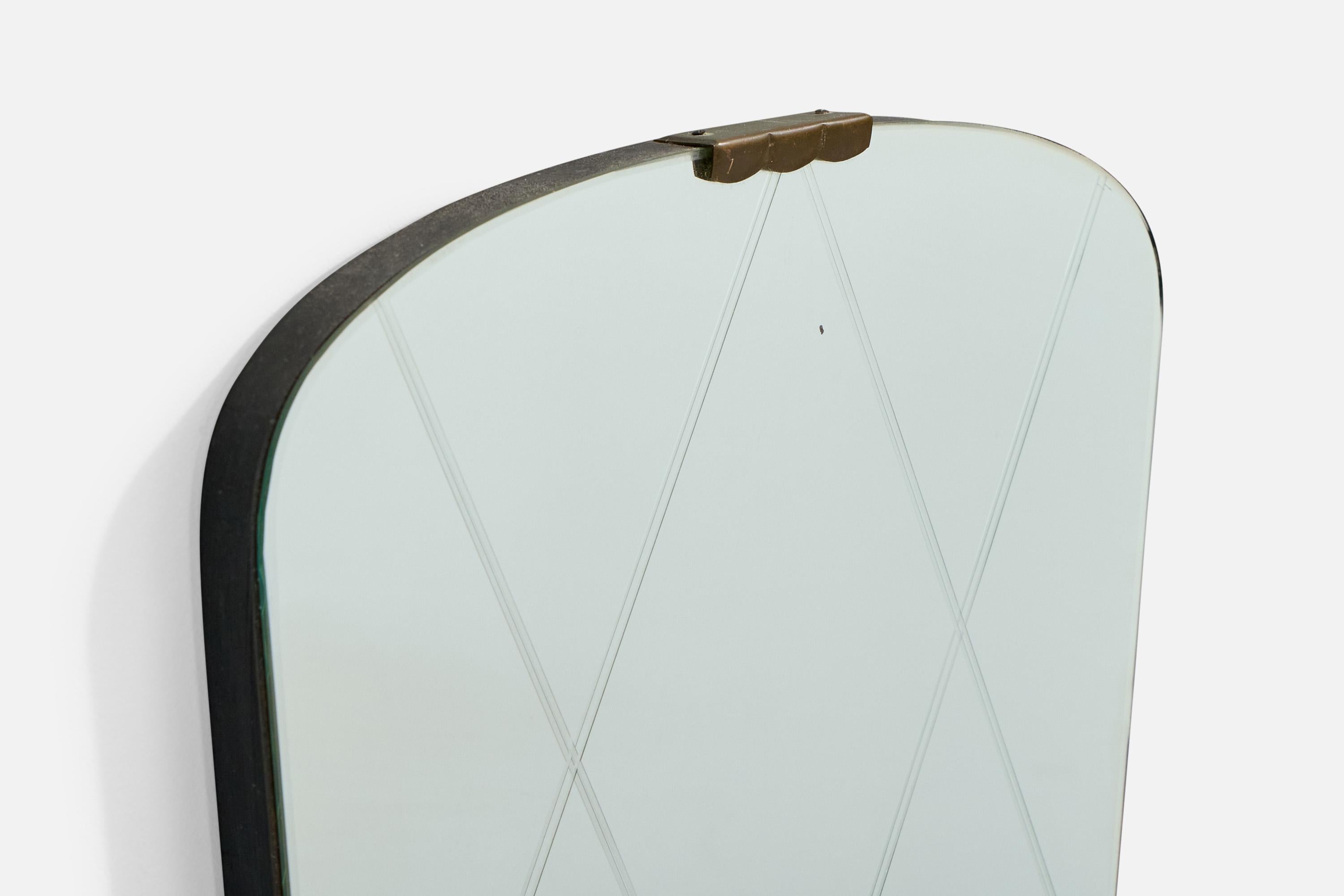 Autrichien Designer autrichien, miroir mural, laiton, Wood, Autriche, années 1950 en vente