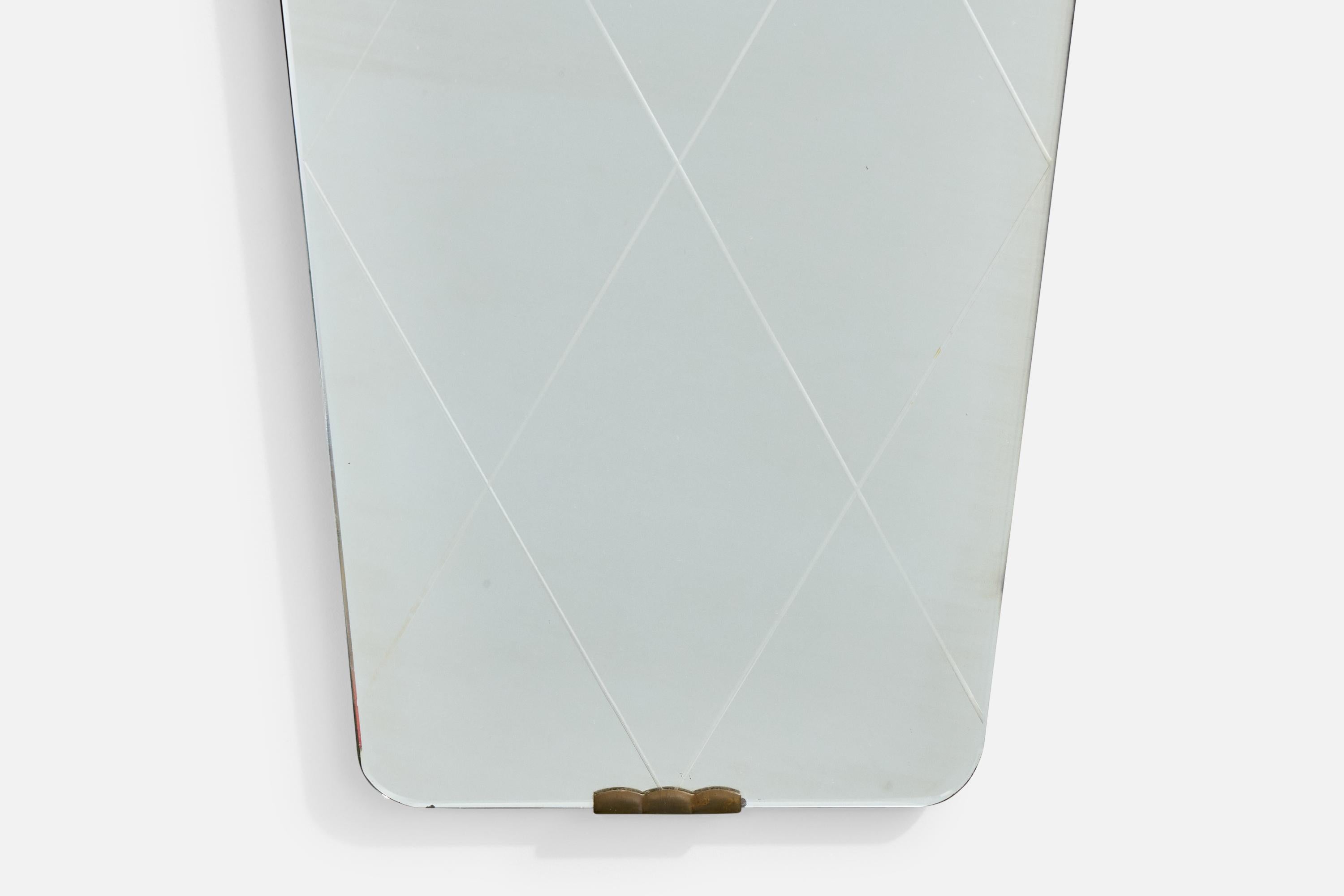 Milieu du XXe siècle Designer autrichien, miroir mural, laiton, Wood, Autriche, années 1950 en vente