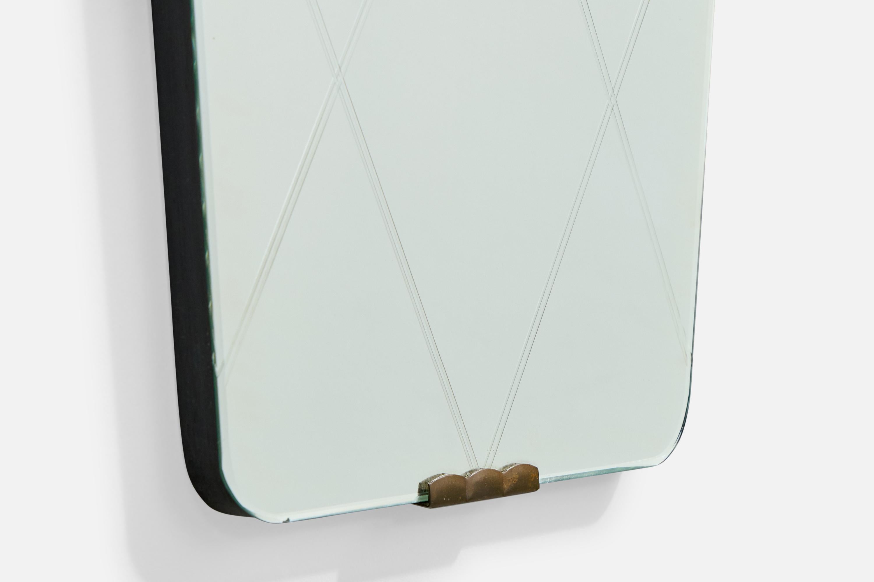 Laiton Designer autrichien, miroir mural, laiton, Wood, Autriche, années 1950 en vente