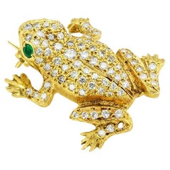 Vintage Austrian Diamond Emerald Gold Frog Brooch