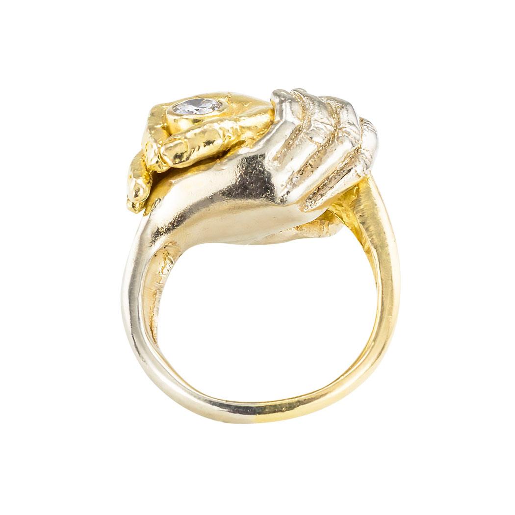 Fede Gimmel Diamant-Ring aus zweifarbigem Gold (Rundschliff)